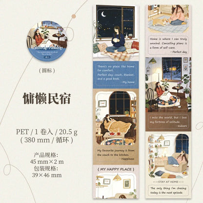 Leisure Holiday Vacation PET Die-Cut Tape Sticker Roll | 4.5x200cm for Journal Scrapbook