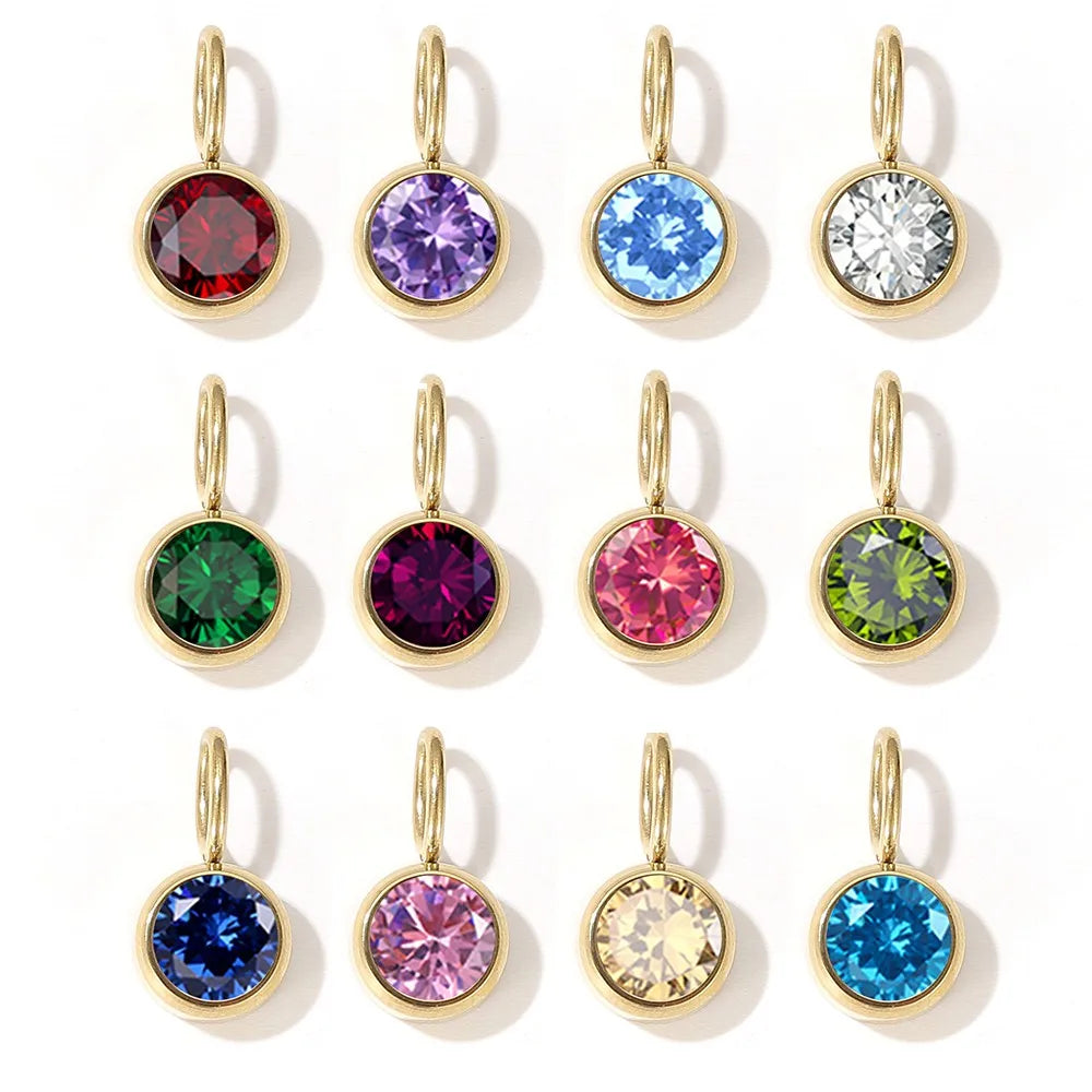 12 Color Birthstone Pendant Month Zirconia for Necklace Color Stone DIY Charms Accessories Birthday Gift Jewelry