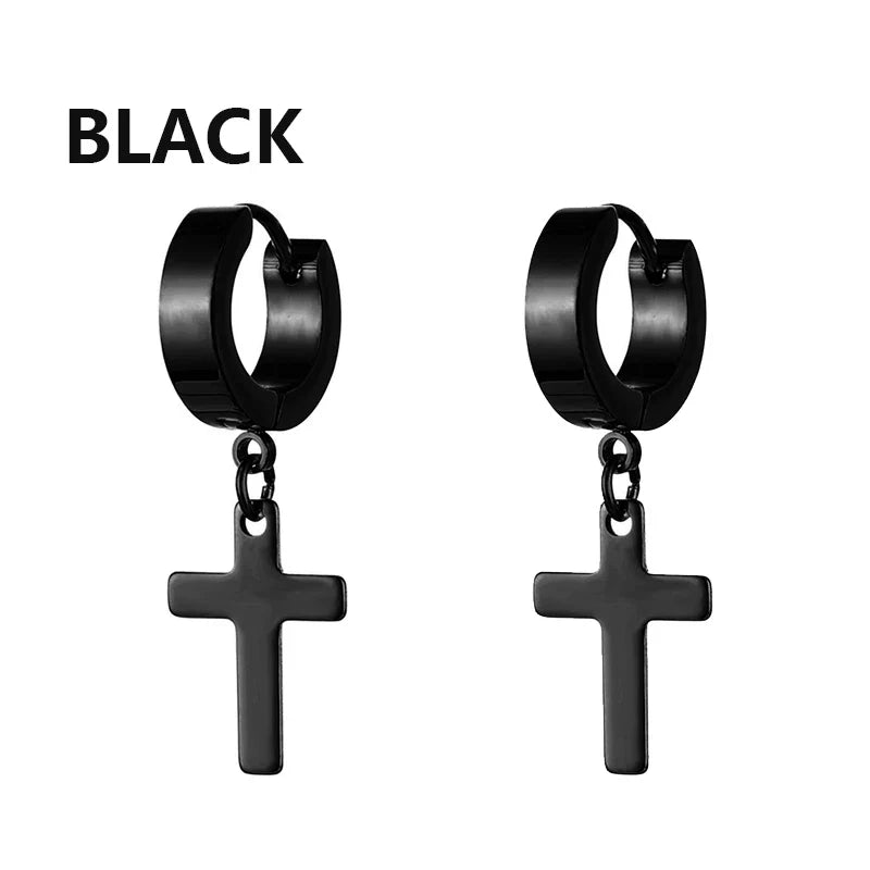 Black Cross Earrings for Men and Women | Stainless Steel Punk Stud Set