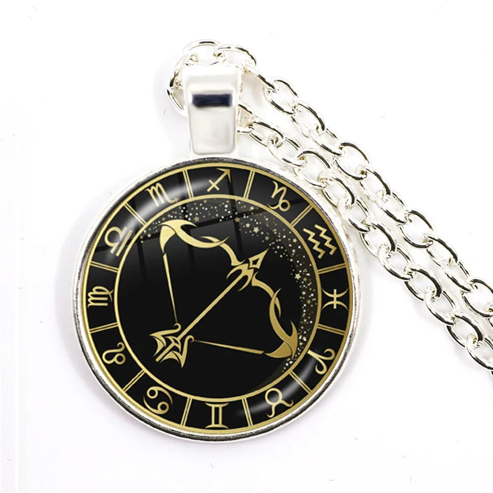 12 Constellation Zodiac Pendant Necklace | Antique Bronze Glass Dome Jewelry