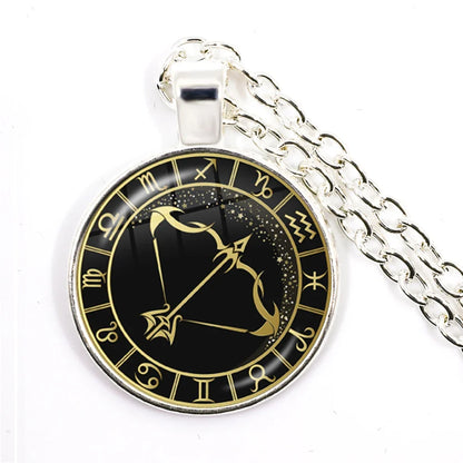 12 Constellation Zodiac Pendant Necklace | Antique Bronze Glass Dome Jewelry