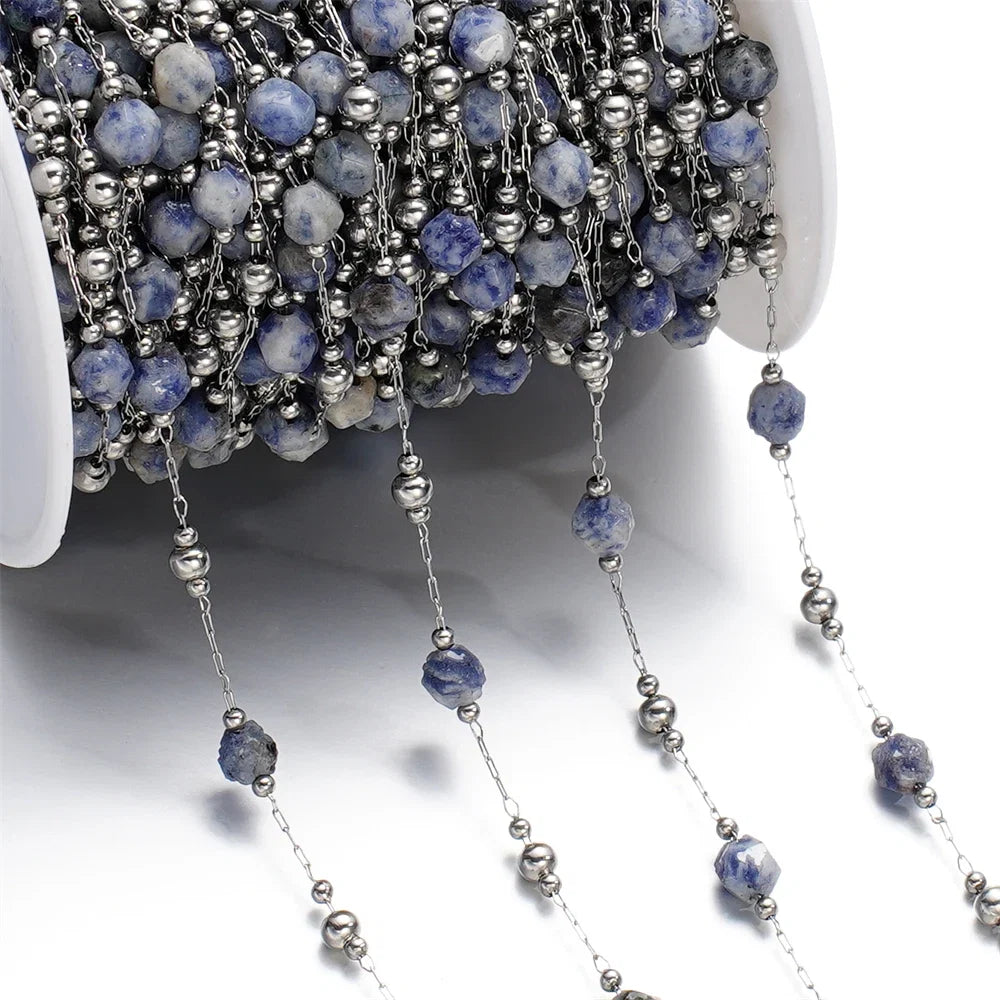1Meter/Lot Mixed Stainless Steel Irregular Stone Beads Chains for Handmade DIY Necklace Bracelets Jewelry Making Accessories