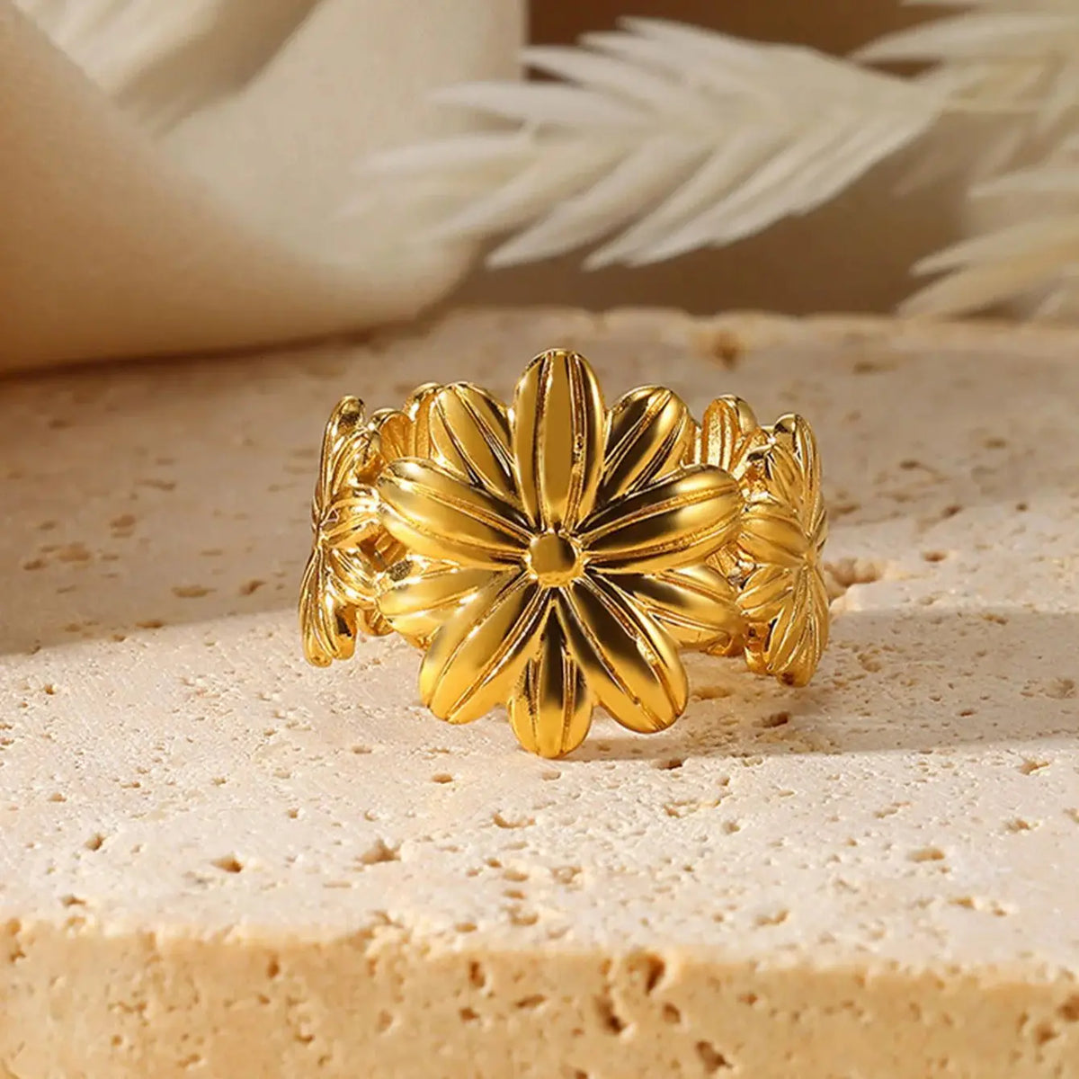 Unique Design Flower  Rings For Women Geometric Stainless Steel Flower Opening Ring Gold Color Jewelry Gift Anillos