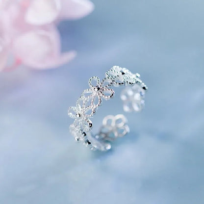 New in 925 Sterling Silver Hollow Flower Adjustable Rings For Women Engagement Ladies Rings Vintage Luxury Jewelry Jewellery