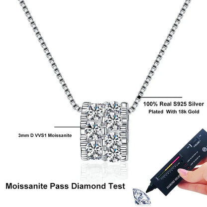 NeeTim Full Moissanite Diamond Necklace For Woman Pendant 925 Sterling Silver Necklace For Women Chain Party Bridal Fine Jewelry