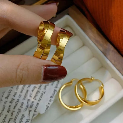 Gold Color Twisted Metal Hoop Earrings Punk Silver Color Geometric Circular Hoop Earrings Simple Design Y2K Fashion Jewelry