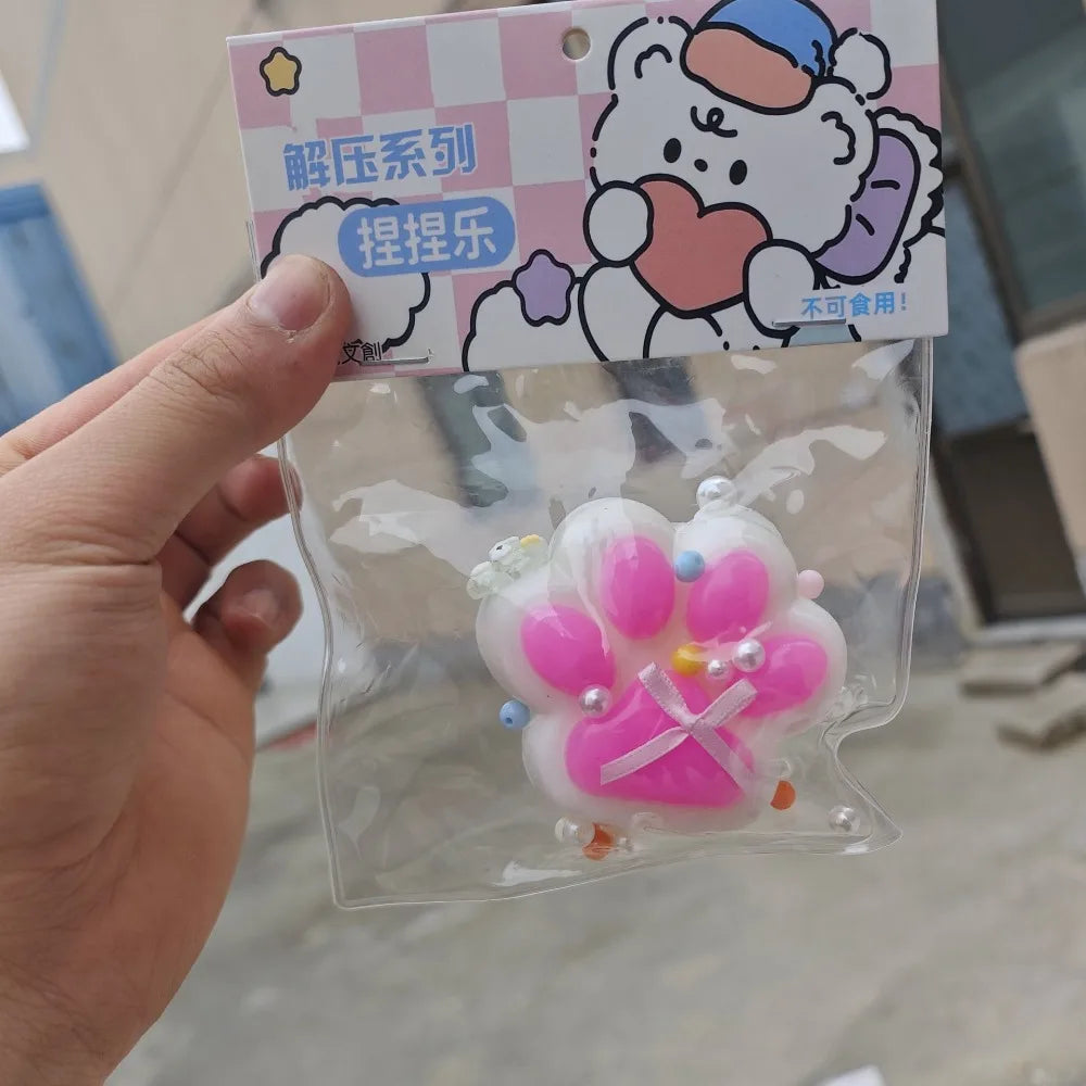 Taba Squishy Bow Cat Paw Fidget Toys | Cute Pink Cat Foot Slow Rebound Toy