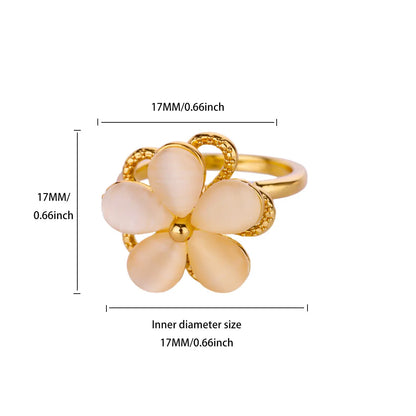 Luxury Zircon Rotable Flower Heart Rings For Women Stainless Steel Gold Color Open Ring 2025 New Fashion Wedding Couple Jewelry
