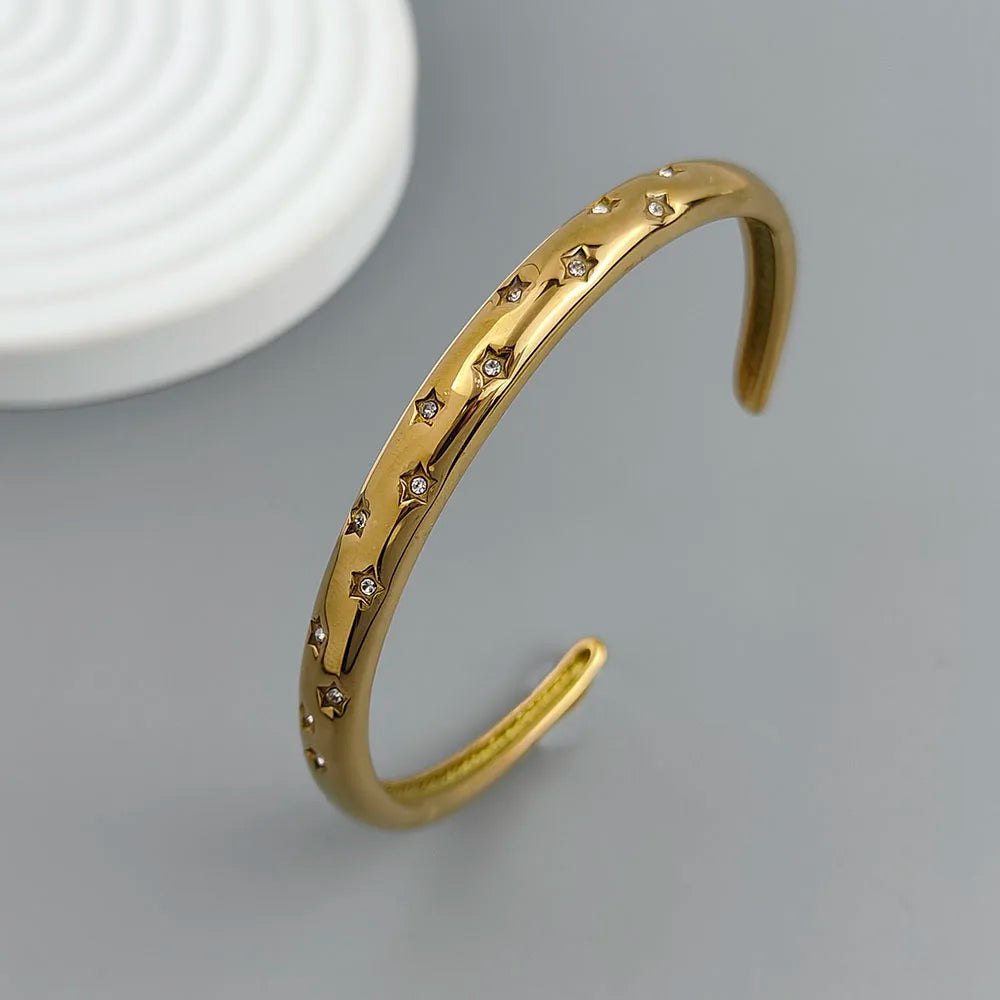 New five-pointed star zircon gold-plated stainless steel bracelet 18K, high quality waterproof couple bracelet, wife gift