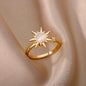 Fashion Zircon Sun Flower Rings For Women Stainless Steel Gold Color Geometric Ring Trendy Wedding Party Aesthetic Jewelry Gifts