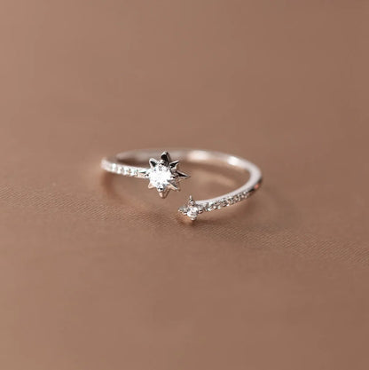 925 Sterling Silver Zircon Star Adjustable Rings For Women High Quality Jewelry Accessories Wholesale  Jewellery Argent 925