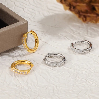 Stainless Steel Pave CZ Huggie Hoop Earrings for Women Men