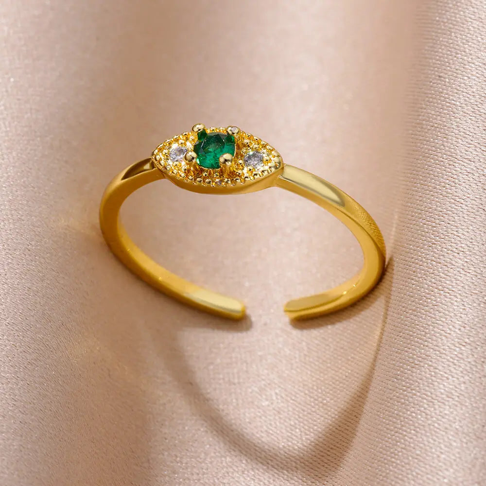 Tiny Green Zircon Round Rings For Women Geometric Stainless Steel Ring Luxury Wedding Christmas Jewelry Gift Free Shipping