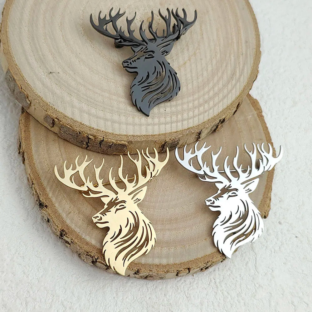 Original innovative Sika deer hollow stainless steel gold-plated 18K brooch, suit lapel pin, waterproof formal fitting