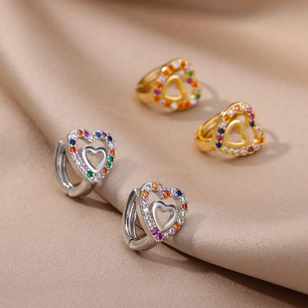 Zircon Heart Pendientes Earring For Women Stainless Steel Gold Color Piercing Earring 2025 Trend Jewelry aretes Accesorios mujer