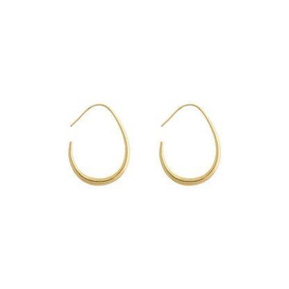 925 Sterling Silver Golden Ellipse Hoop Earrings For Women Ladies Wedding Engagement Female Jewelry Gift Money 925 Jewellery