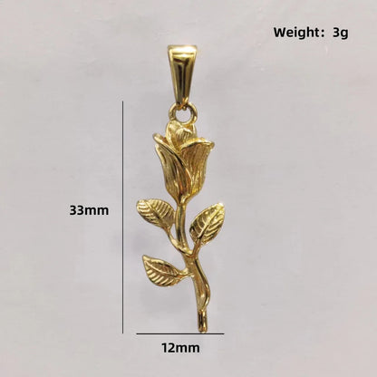 New Gold Plated Rose Flower Pendant Necklace Simple Vintage Clavicle Chain Stainless Steel Necklace for Men Women Jewelry Gifts