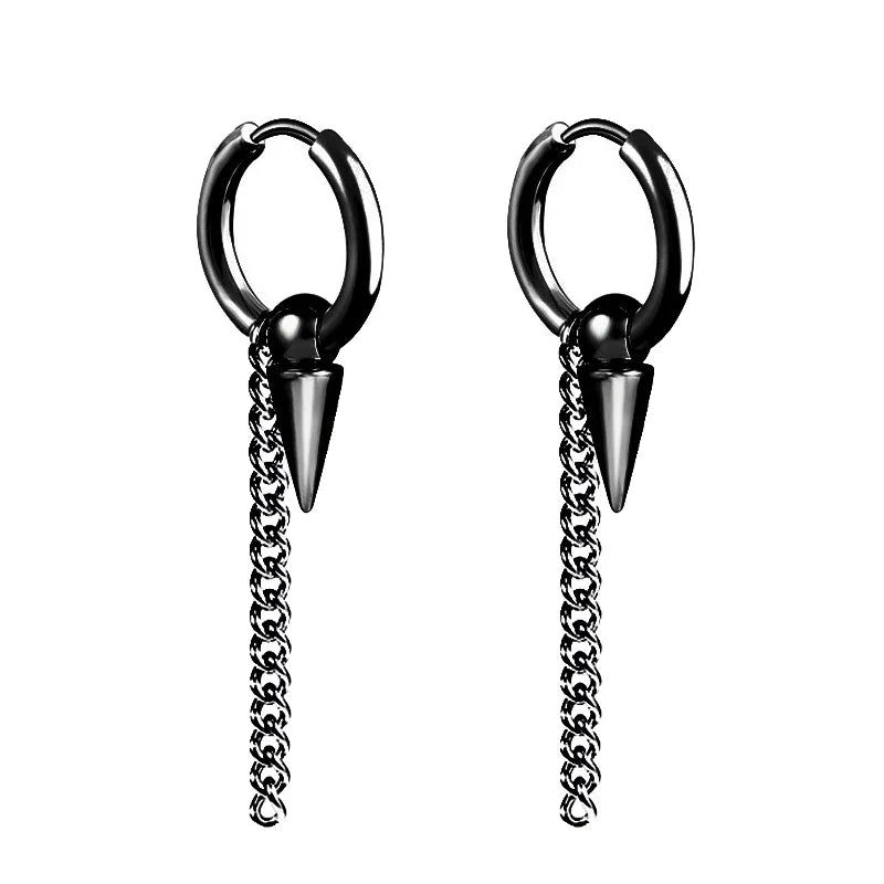 Black Arrow Punk Stainless Steel Stud Earrings | Unisex Gothic Ear Clip Set