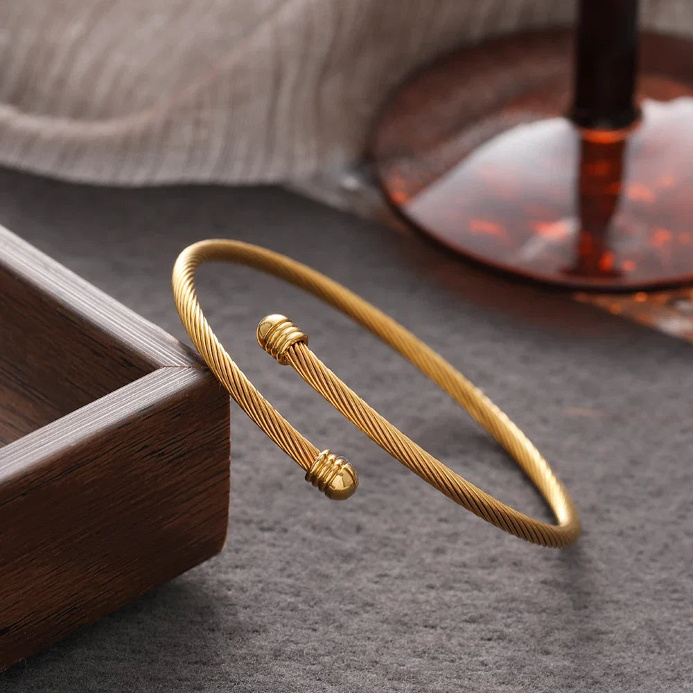 woiwoi Stainless Steel Bracelets Vintage Fashion Simplicity Temperament Decals Wires Metal Bracelet For Women Jewelry Gifts