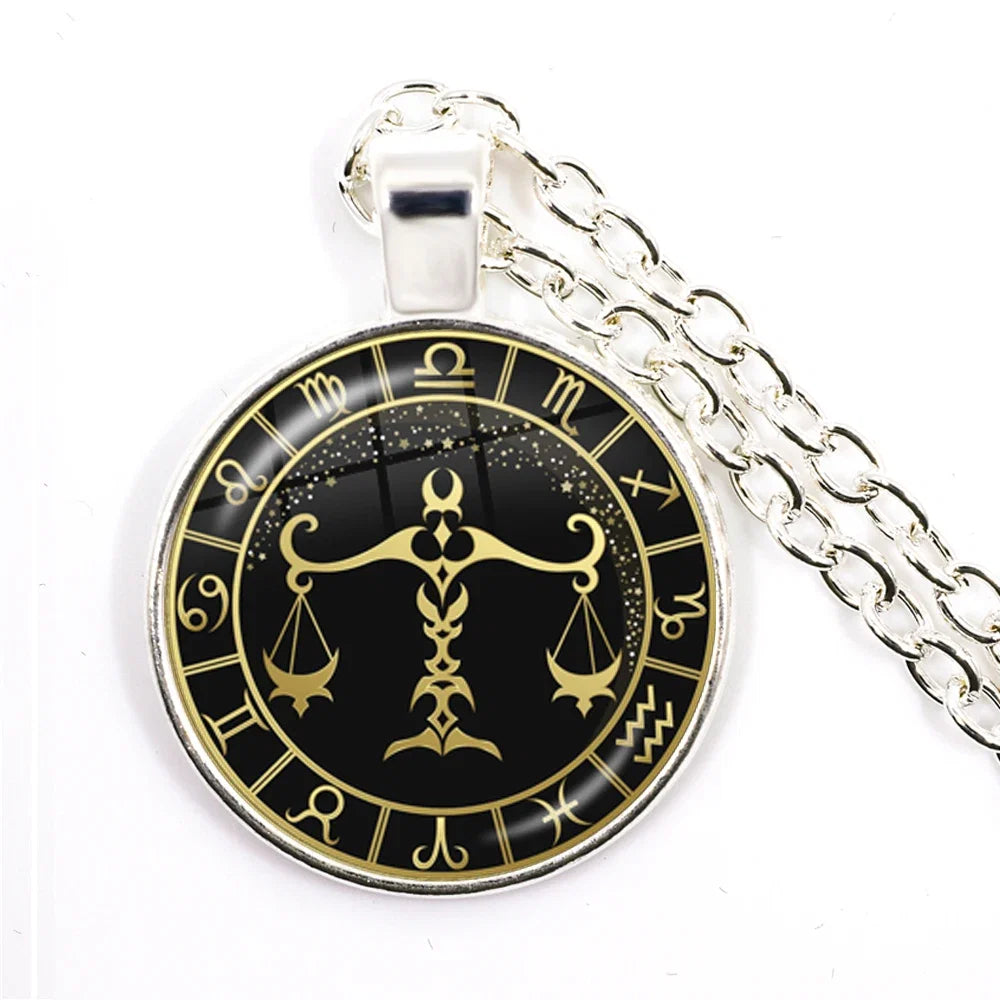 12 Constellation Zodiac Pendant Necklace | Antique Bronze Glass Dome Jewelry