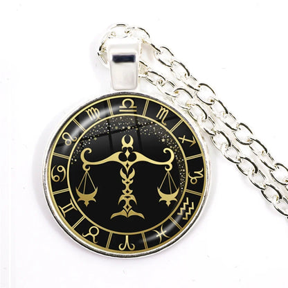 12 Constellation Zodiac Pendant Necklace | Antique Bronze Glass Dome Jewelry