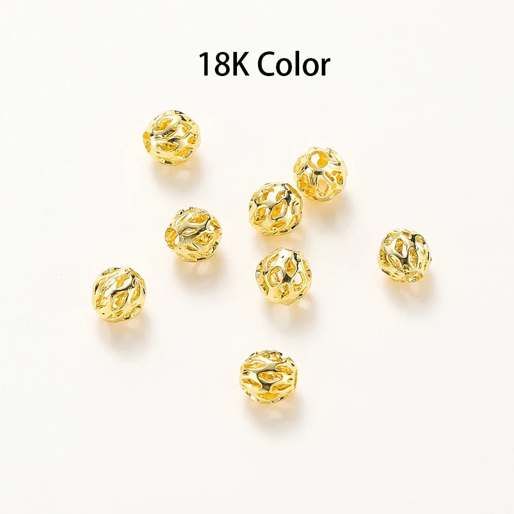 20pcs/bag 4mm 5mm 6mm 18K Gold Plated Hollow Round Spacer Bead Brass Charm Bracelet Beading For DIY Jewelry Making Accessories