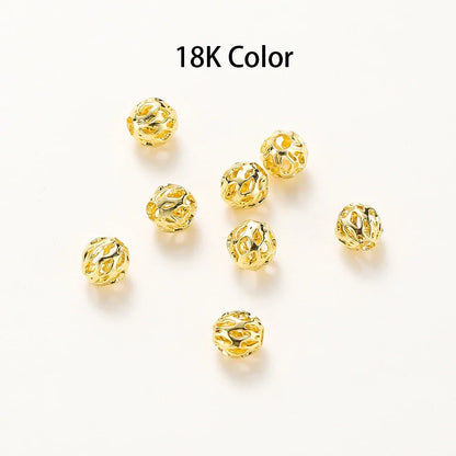 20pcs/bag 4mm 5mm 6mm 18K Gold Plated Hollow Round Spacer Bead Brass Charm Bracelet Beading For DIY Jewelry Making Accessories