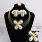 Dubai Luxury Jewellery 4PC Women's Fashion Trendy Flower Earrings Pendant Necklace Bracelet Set Gold-Plated Jewellry Party Gifts