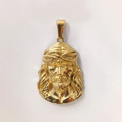 18K Gold Plated Stainless Steel Jesus Pendant - Classic Hip Hop Style, Ideal Men's Gift for Daily Wear