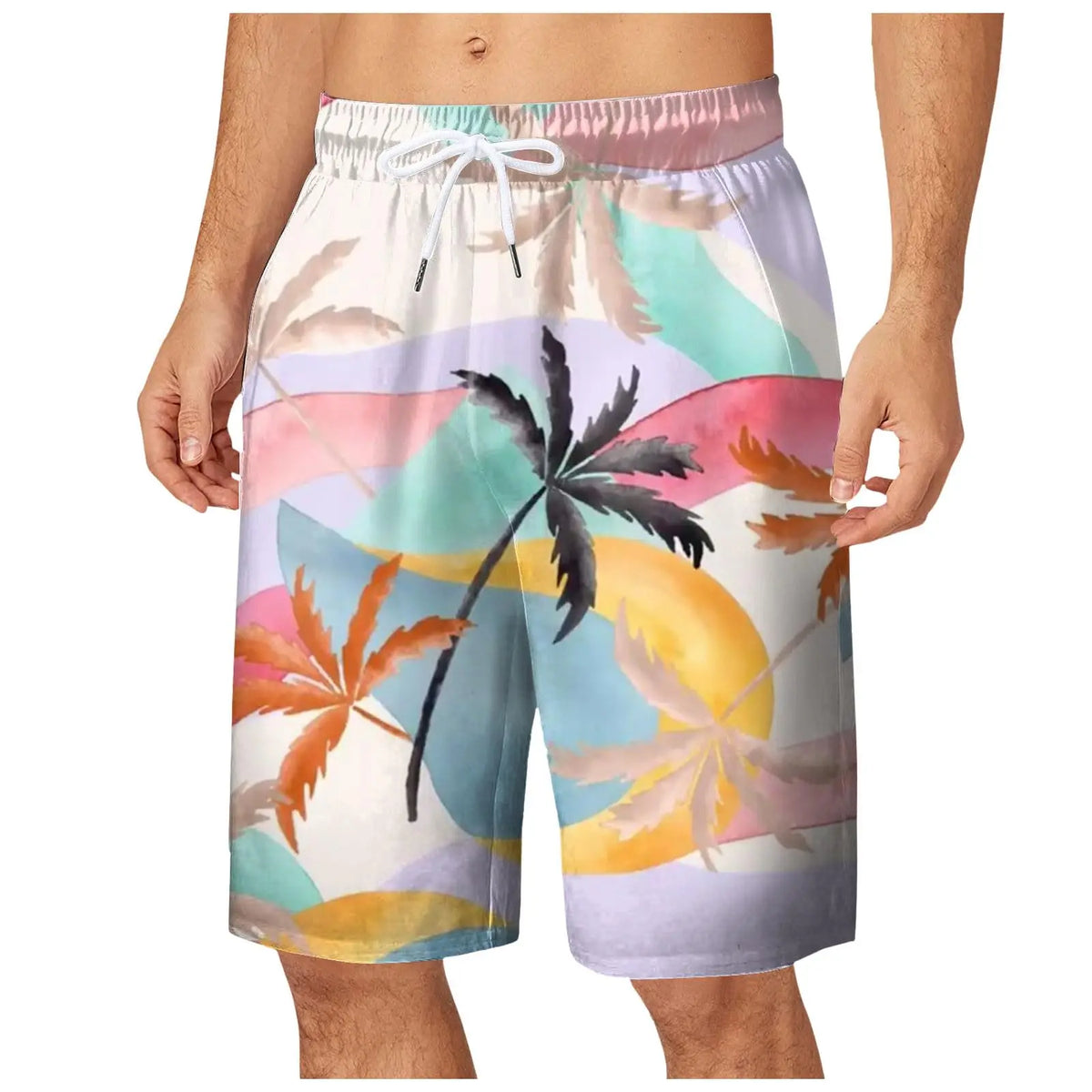 Men's Palm Tree Gradient Pattern Fashion Shorts Boys Summer Cool Hawaii 3D Printed Casual Swim Trunks Quick Dry Surfboard Shorts