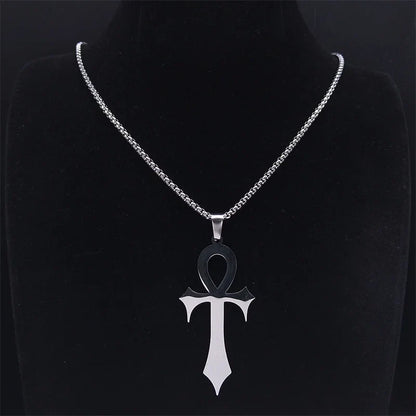 Stainless Steel Ankh Cross Pendant Necklace | Gothic Symbol of Life Jewelry