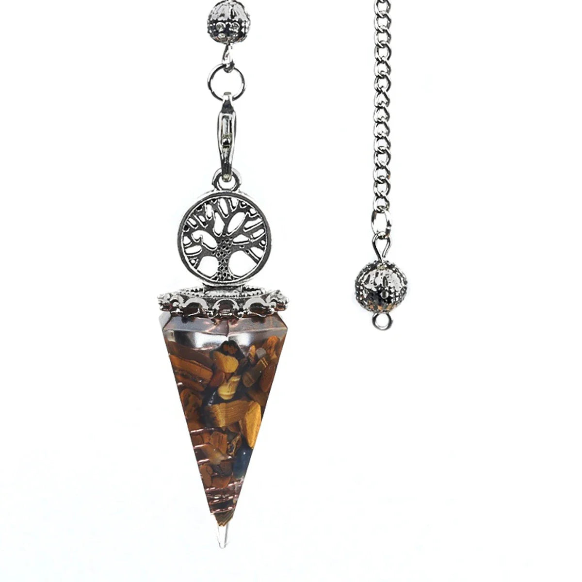 20x52mm Natural Stone Pendulum Necklaces Tree of Life Hexagonal Cone Crushed Stone Amethysts Chakra Pendant Jewelry Accessories