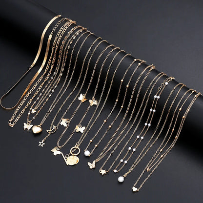Simple Stackable Necklaces Set for Women Fashion Butterfly Heart Star Pearl Moon Pendant Necklaces Boho Jewelry Gifts 2025