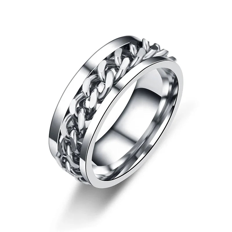 Titanium Steel Rotatable Chain Rings for Women Men Spinner Decompression Multifunctional Chain Ring Bottle Opener Ring Jewelry