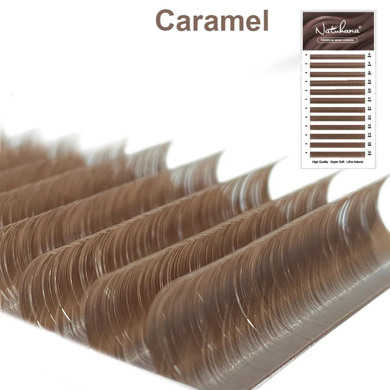 NATUHANA Caramel Colored Lashes | Individual Faux Mink Eyelashes