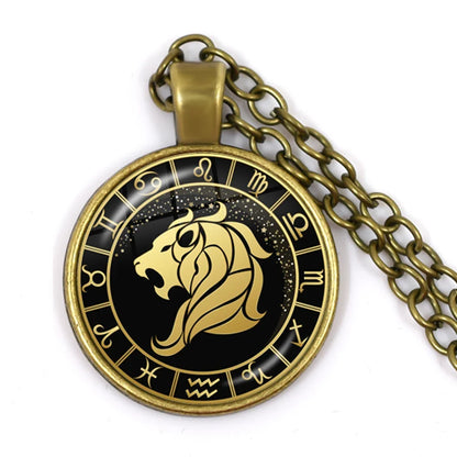 12 Constellation Zodiac Pendant Necklace | Antique Bronze Glass Dome Jewelry