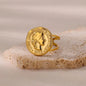 Vintage Ancient Greek Arethusa Goddess Coin Rings For Women Imitation Pearl Zircon Moon Stainless Steel Ring Fashion Jewelry