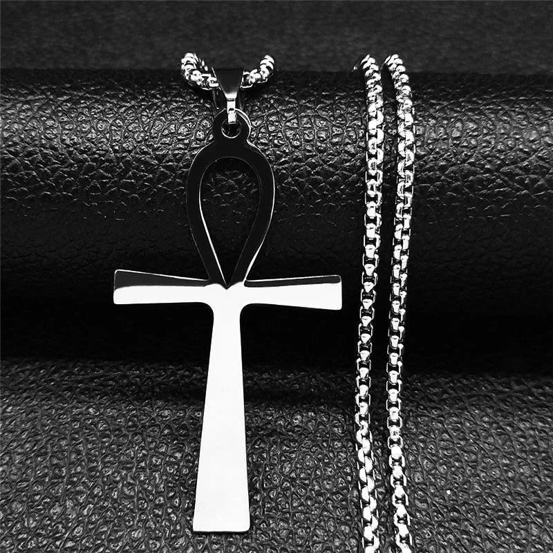 Stainless Steel Ankh Cross Pendant Necklace | Gothic Symbol of Life Jewelry
