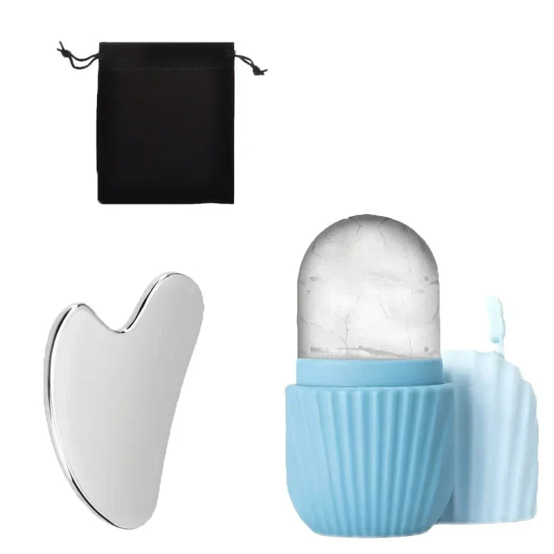 Ice Face Roller and Gua Sha Set | Stainless Steel Facial Massage Tools