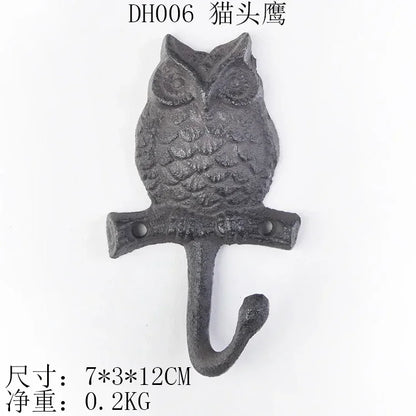 Animal Shape Ironwork Metal Hooks Clothes Hat Key Retro Style Originality Wall Hooks Villa Courtyard Wall Mounted Decorate home