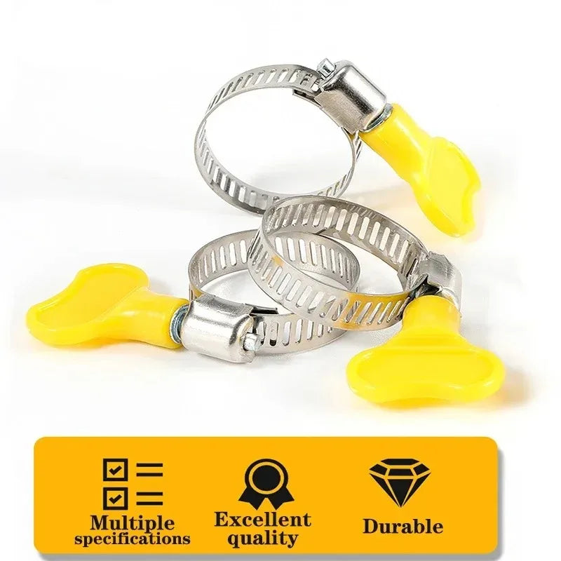 5 Pcs 8-44mm Adjustable Yellow Plastic Handle Hose Clamps | Stainless Steel Worm Drive Pipe Clips
