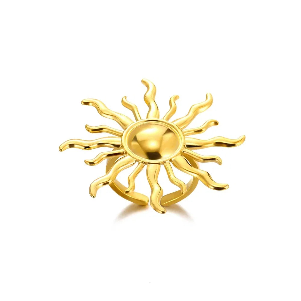 Stainless Steel Exaggerated Big Flower Rings For Women Gold Color Sunflower Finger Ring Female Fashion Aesthetic Jewelry Gift