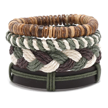Bohemian Leather Bracelet Men Hand-woven Bracelet Men's Wooden Bead Bracelet Bracelet for Men Charm Bracelet Mens Jewellery