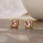 NEWBUY Red/White/Blue/Pink/Green 5 Colors Crystal Square Stud Earrings For Elegant Women Gold Color CZ Wedding Jewelry