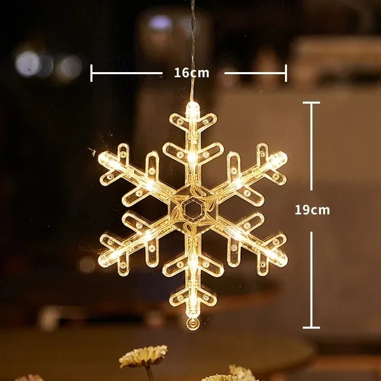 Christmas Window Decor LED Lights | Snowflake Tree Star Deer Sucker Lights for Xmas