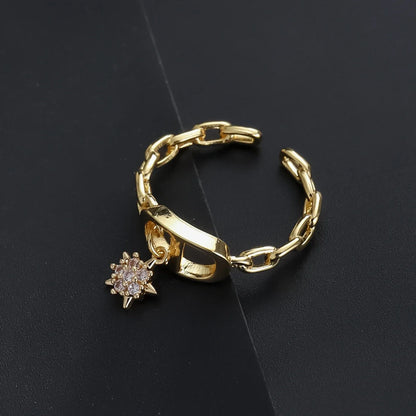 Cross Diamond Letter Ring Niche Design Pendant Trendy Daily Versatile Women's Ring New Open Adjustable Ring