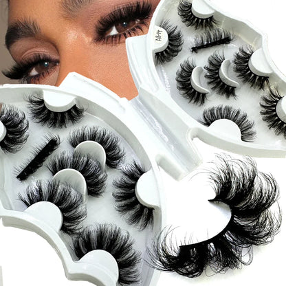 5-8 Pairs Natural Russian Striped Mink Lashes | 3D Volume Wavy False Eyelash Extensions