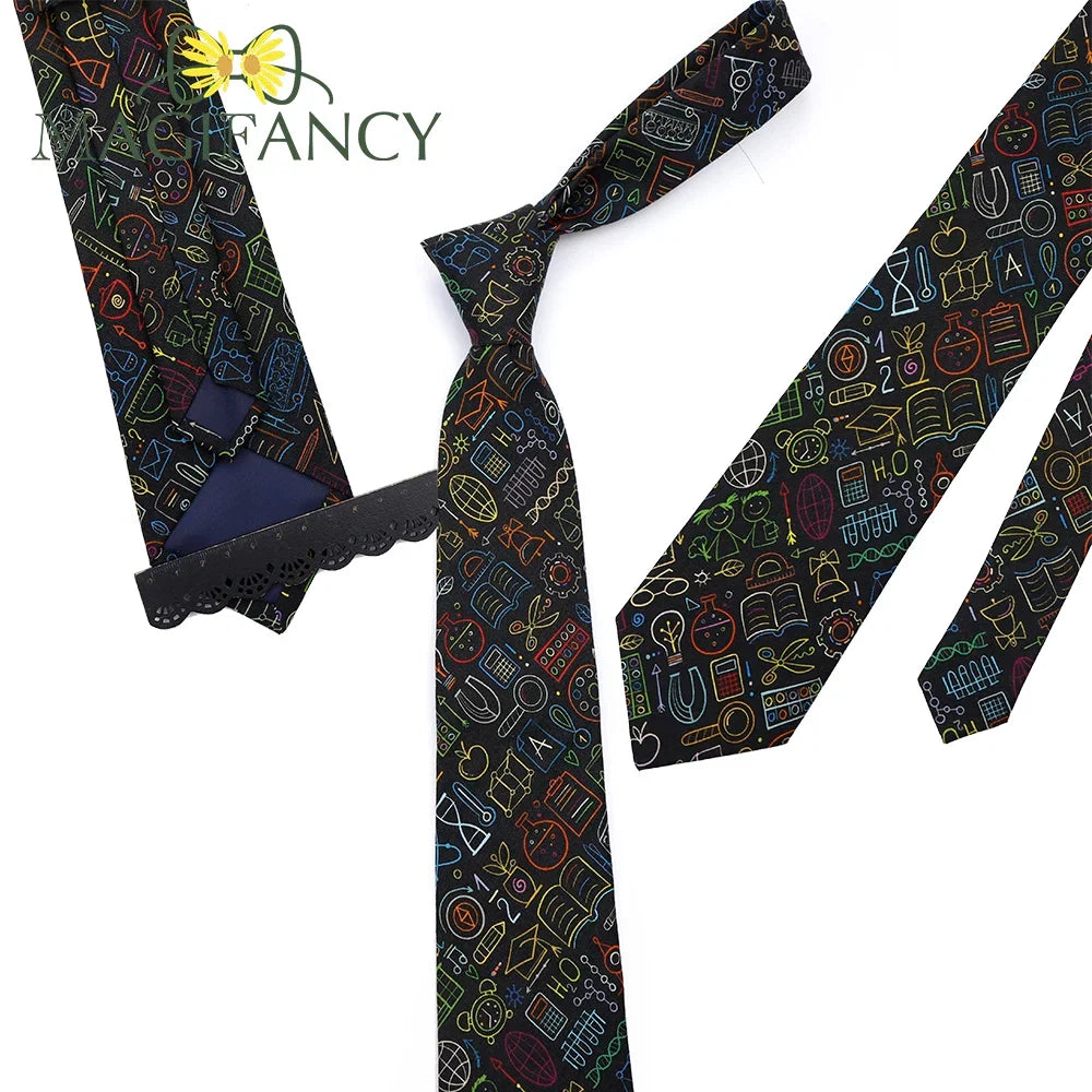 100%Cotton 8cm Tie Math Sciences Astronomy Physical Chemistry Men College Academy Institute School Cosplay Gift Cravat Accessory