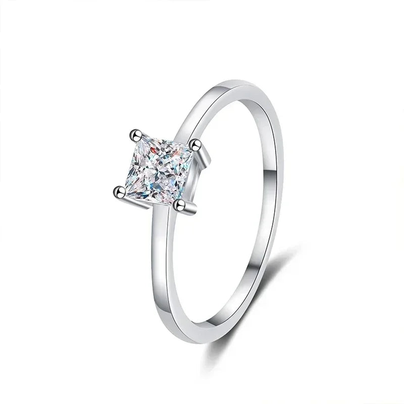NeeTim 0.6 Carat Princess Moissanite Engagement Ring Women Proposal Bridal Rings Sterling Silver Wedding Band with Certificate