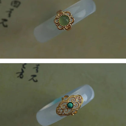 VENTFILLE S925 Sterling Silver Chalcedony Hotan Jade Ring for Woman Vintage Turquoise Jewelry Accessories Girls  Dropshipping
